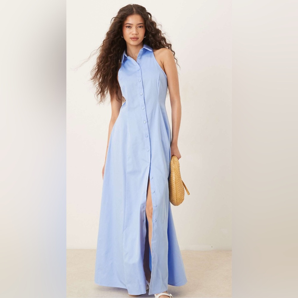 100% cotton ASOS DESIGN racerback Sleeveless Light Blue Button-Down Maxi Dress